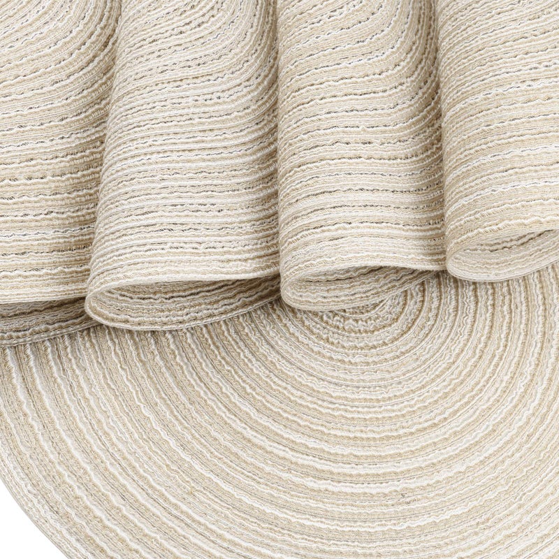 Topotdor 14 Inch Round Placemats Heat-Resistant Stain Resistant Anti-Skid Washable Polyproplene Table Mats Placemats (Beige, Set of 6) - Image 4